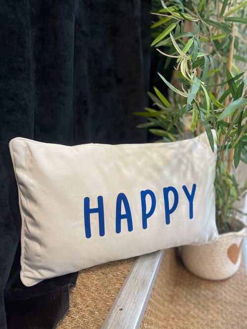 Coussin " Happy" Ecru /Bleu