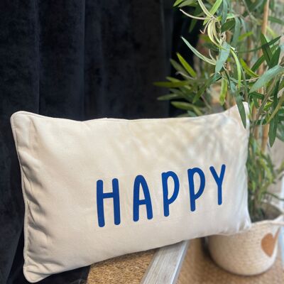 Cushion "Happy" Ecru/Blue