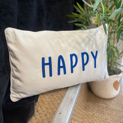 Cushion "Happy" Ecru/Blue