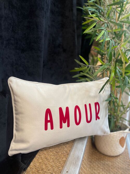 Coussin " Amour" Ecru/Rouge