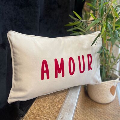 Coussin " Amour" Ecru/Rouge