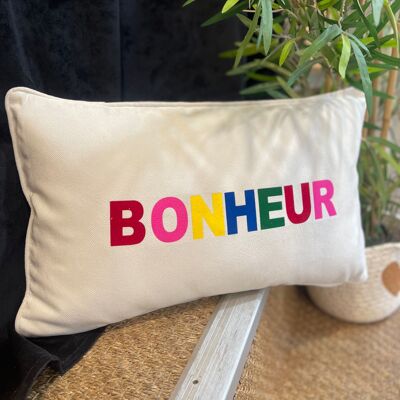 Multicolored “Happiness” Cushion