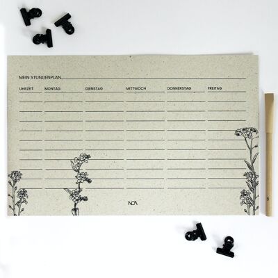 Timetable made of grass paper, forget-me-nots