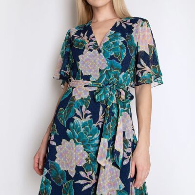 Floral Dress With Plunge V Neck