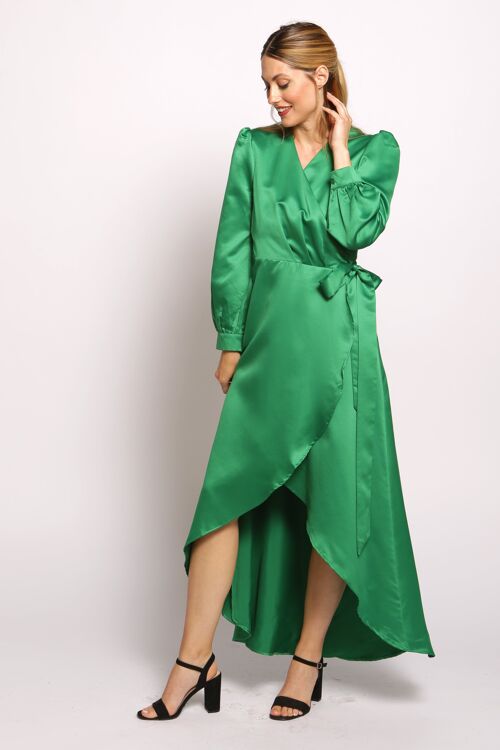 Full Sleeve Maxi Wrap Dress - GREEN