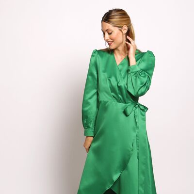 Full Sleeve Maxi Wrap Dress - GREEN
