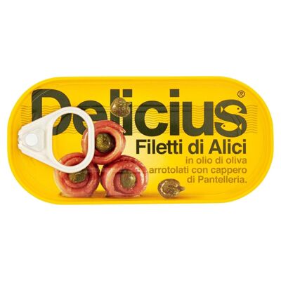 Delicius - Filetti di acciughe arrotolati con capperi sott'olio