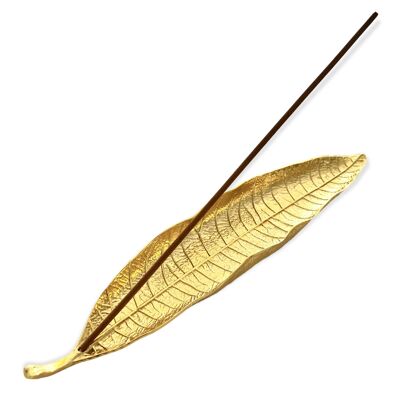 Incense holder - gold-coloured - leaf-shaped - 25 x 5 cm