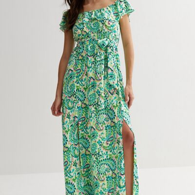 Bardot-Kleid mit Paisley-Print und Taillenbund