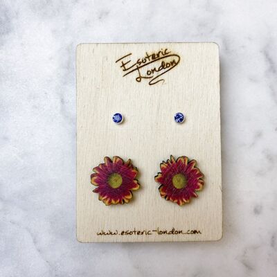 September: Aster & Sapphire birth flower & birthstone stud earring set