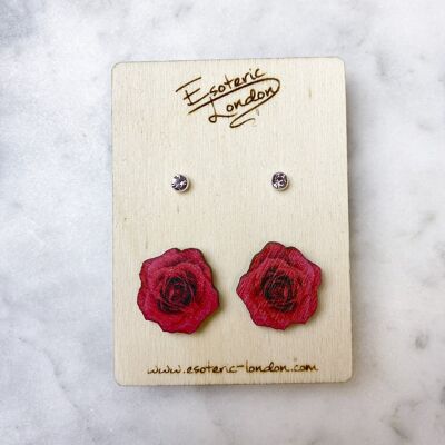 June: Rose & Alexandrite birth flower & birthstone stud earring set