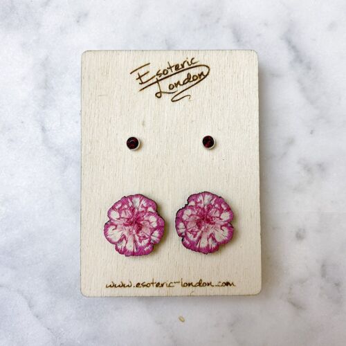 January: Carnation & Garnet birth flower & birthstone stud earring set