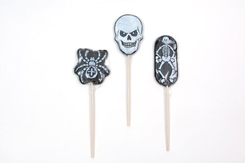 Horror Lollipops - Skull, Spider and Skeleton Mixed Case 24 Lollipops