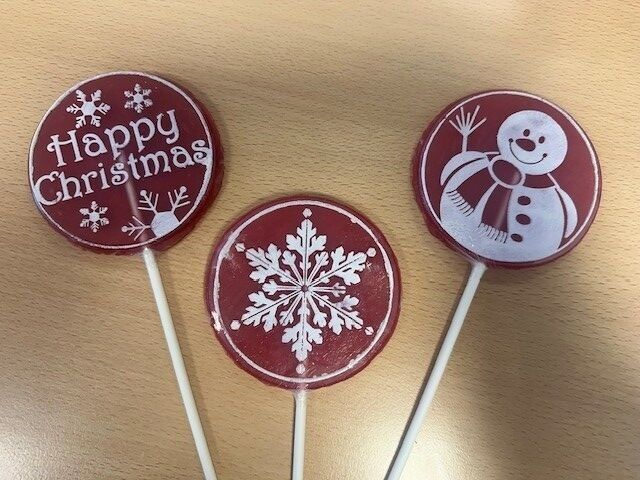 Piruletas navideñas surtidas, 24 unidades, sabor a fresa natural