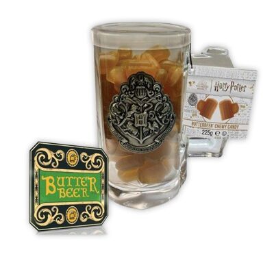 Harry Potter Butterbeer Chewy Candy gefüllter Glasbecher und Untersetzer (62279)