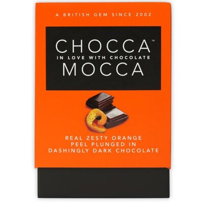Orangenschale eingetaucht in feiner Zartbitterschokolade Chocca Mocca Geschenkbox