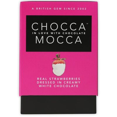 Boîte-cadeau Chocca Mocca de vraies fraises en chocolat blanc