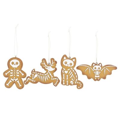 Lot de 4 décorations de biscuit squelette effrayant