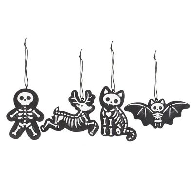 Set di 4 ornamenti per biscotti scheletrici neri raccapriccianti
