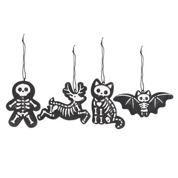 Ensemble de 4 décorations de biscuits squelettes effrayants noirs 1