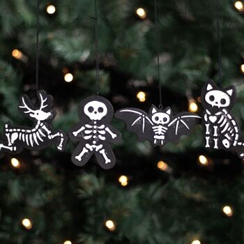Ensemble de 4 décorations de biscuits squelettes effrayants noirs 3