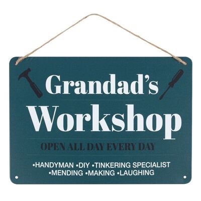 Cartel colgante de metal verde Grandad's Workshop