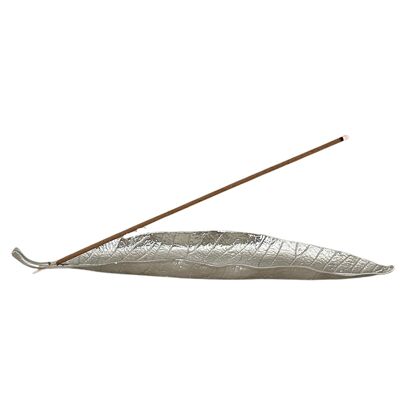 Incense holder - silver-coloured - leaf-shaped - 25 x 5 cm