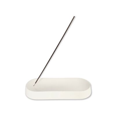 Incense holder - ceramic - white - oval - 22 x 9 x 3 cm
