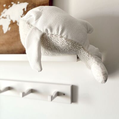 White corduroy whale plush toy