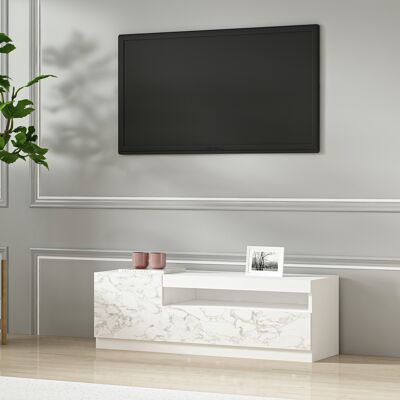 TV lowboard white with LED lights links 2/2 (partly marble look) 9505