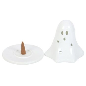 Porte-bougie chauffe-plat et cône d'encens fantôme en céramique 3