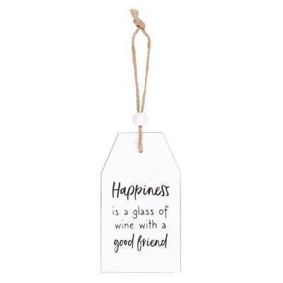 Happiness Is A Glass Of Wine Hanging Sentiment Sign