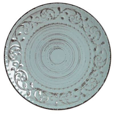 STONEWARE PLATE 28X28X3 FLAT RELIEF BLUE LC120252