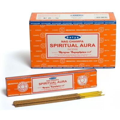 Set di 12 pacchetti di bastoncini di incenso Spiritual Aura di Satya
