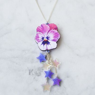 Watercolour Pansy Shooting Star Necklace