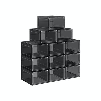 Set of 12 shoe boxes with flap 27 x 34.5 x 19 cm (L x W x H)