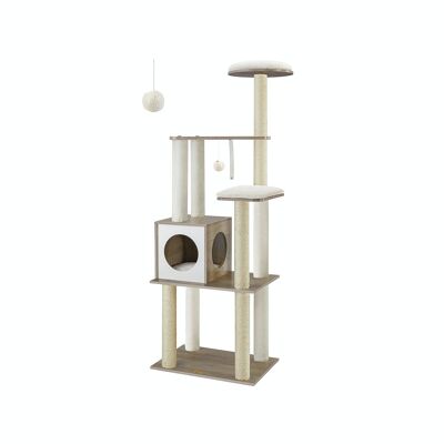 Scratching post with removable cushions greige 58 x 40 x 165 cm (L x W x H)