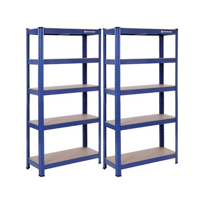 Set of 2 heavy shelves, 150 cm high, blue 30 x 75 x 150 cm (D x W x H)