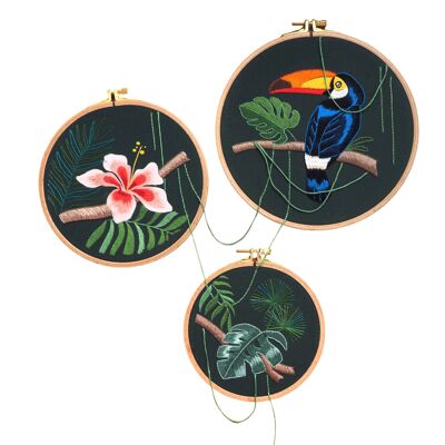 DIY Tropical Wall Art Embroidery Set, 3 Piece Wall Art for DIY Home Decor, 13,16,19 cm Ø