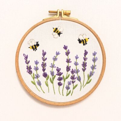 DIY Kit for Embroidery, Honeybee and Lavender Embroidery DIY Hoop Art Beginner Kit, 13 cm Ø