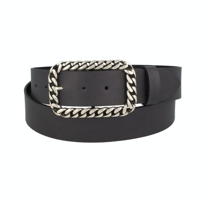 Belt Woman Leather Invecchiato Chain Buckle Grey