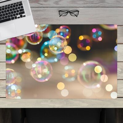 Premium Vinyl Desk Pad for Kids and Adults - Shimmering Soap Bubbles - 60 x 40 cm (BPA Free)