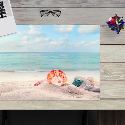 Desk pad made of premium vinyl for children and adults - dream beach with shells - 60 x 40 cm (BPA-free)
