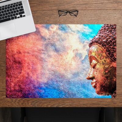 Schreibunterlage aus premium Vinyl für Kinder und Erwachsene – Farbenfroher Buddha – 60 x 40 cm (BPA-frei)