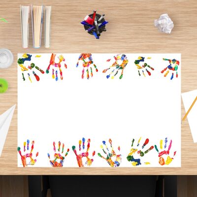 Desk pad made of premium vinyl for children - Colorful children's hands - 60 x 40 cm (BPA-free)