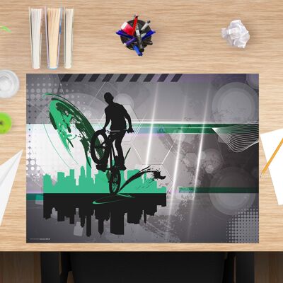 Desk pad made of premium vinyl for children and adults - City BMX - 60 x 40 cm (BPA-free)