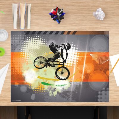 Premium Vinyl Desk Pad for Kids - Mountain Bike Orange - 60 x 40 cm (BPA Free)