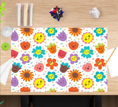 Schreibunterlage aus premium Vinyl für Kinder und Erwachsene – Niedliche Blümchen – 60 x 40 cm (BPA-frei)