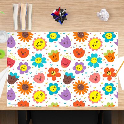 Cojín de escritorio de vinilo premium para niños y adultos - Flores lindas - 60 x 40 cm (sin BPA)