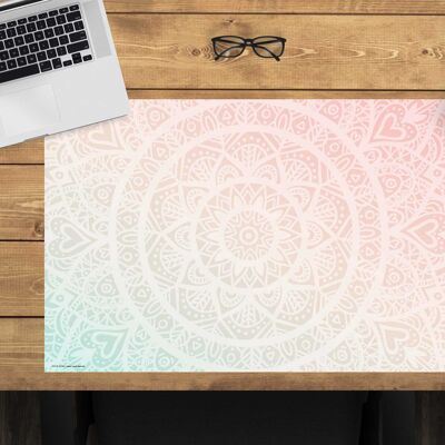 Desk pad made of premium vinyl for children and adults - mandala red-green - 60 x 40 cm (BPA-free)